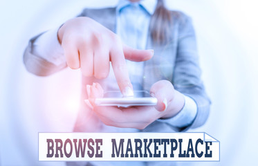 Conceptual hand writing showing Browse Marketplace. Concept meaning looking through a set of...