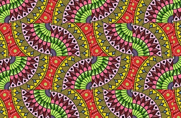 Colorful floral ethnic mandala pattern in patchwork boho chic style in yellow and red colors, in portuguese and moroccan motive