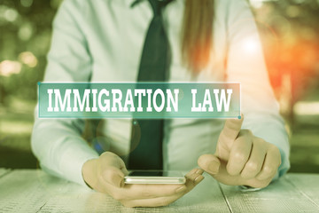Handwriting text Immigration Law. Conceptual photo national statutes and legal precedents governing...