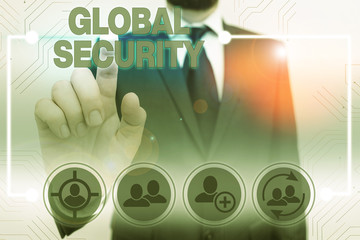 Text sign showing Global Security. Business photo showcasing protection of the world against war...