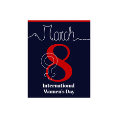 Calendar sheet, vector illustration on the theme of International Women's Day on March 8th. Decorated with a handwritten inscription - MARCH and stylized linear sign of Venus.