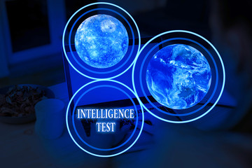 Handwriting text Intelligence Test. Conceptual photo test designed to measure the ability to think...