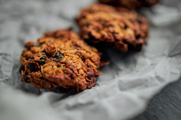 Freshly baked breakfast cookies served on baking paper	