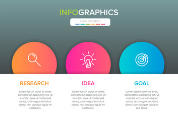 Concept of arrow business model with 3 successive steps. Three colorful graphic elements. Timeline design for brochure, presentation. Infographic design layout.