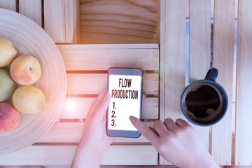 Conceptual hand writing showing Flow Production. Concept meaning items are produced from one...