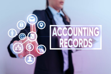 Writing note showing Accounting Records. Business concept for Manual or computerized records of assets and liabilities