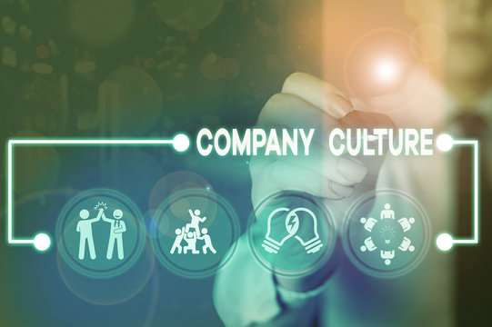 Writing note showing Company Culture. Business concept for pervasive values and attitudes that characterize a company