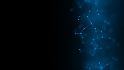 Abstract futuristic with connection glowing lines and particle on dark blue background, Science, Business, Comunication, Technology concept. Plexus structure. Illustration. copy space. 3D rendering