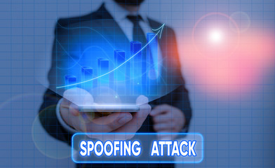 Conceptual hand writing showing Spoofing Attack. Concept meaning impersonation of a user, device or...