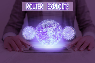 Conceptual hand writing showing Router Exploits. Concept meaning takes advantage of a security flaw...