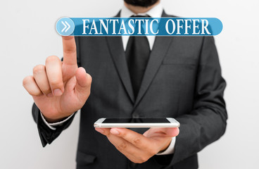 Word writing text Fantastic Offer. Business photo showcasing the seller accepts offers and is...