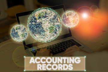 Word writing text Accounting Records. Business photo showcasing Manual or computerized records of assets and liabilities Elements of this image furnished by NASA