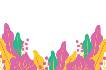 abstract background with leaves and berries for banner, website. Modern flat bright vector illustration isolated on white background.