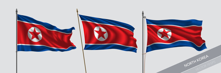 Set of North Korea waving flag on isolated background vector illustration