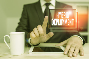 Text sign showing Hybrid Deployment. Business photo text a combination of onpremises applications...
