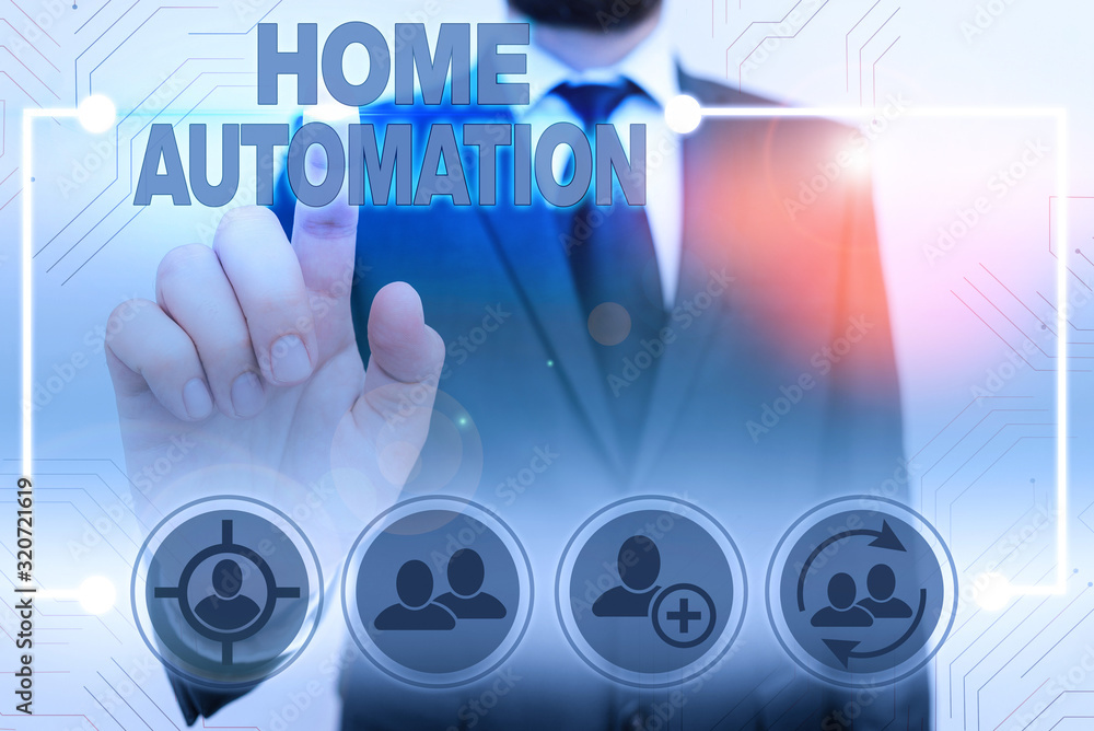 Poster text sign showing home automation. business photo showcasing home solution that enables automating t