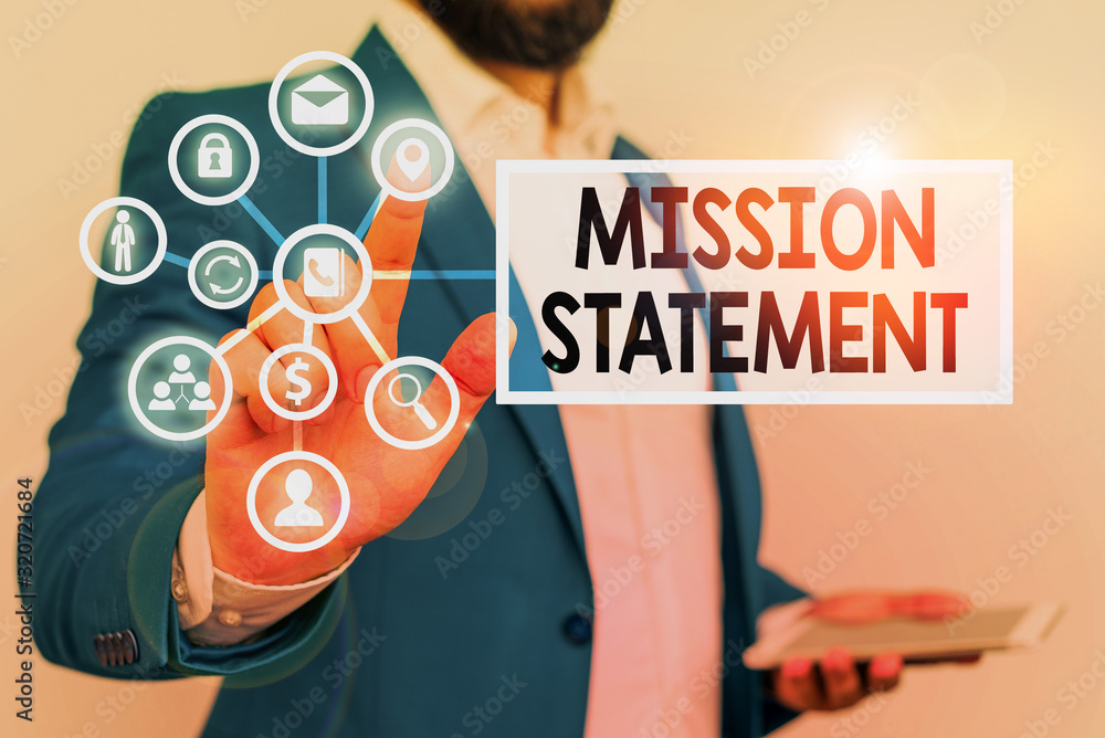 Poster handwriting text writing mission statement. conceptual photo formal summary of the aims and values o