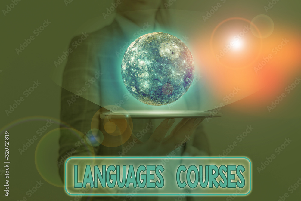 Poster word writing text languages courses. business photo showcasing set of classes or a plan of study on 