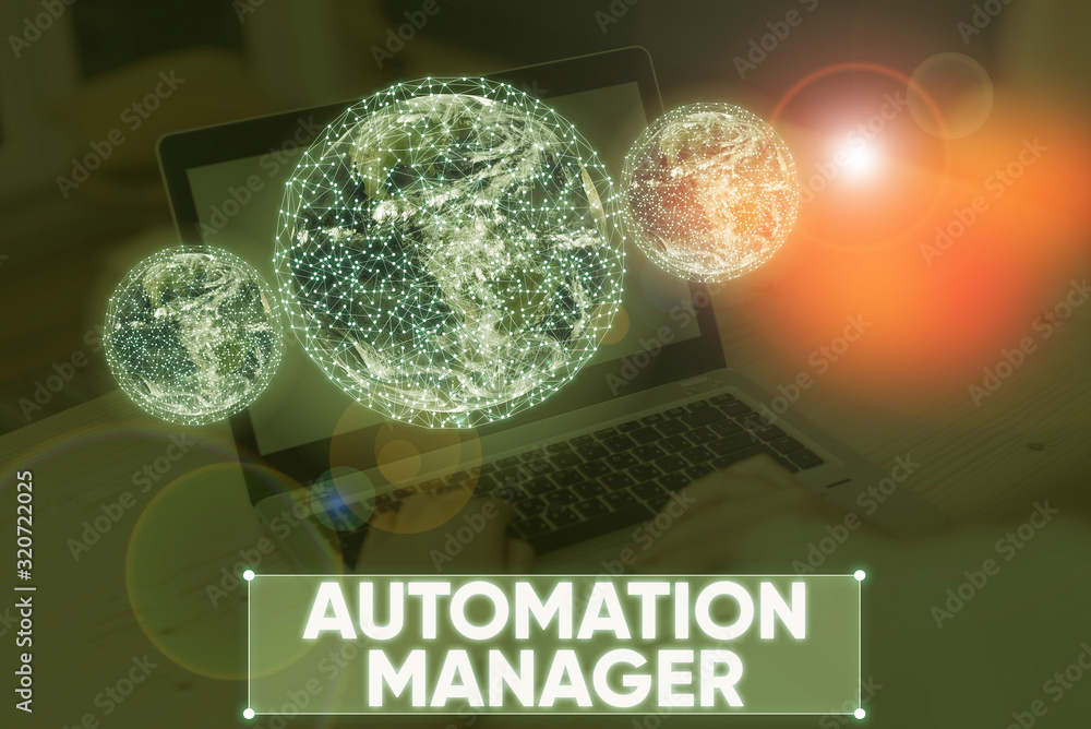 Poster word writing text automation manager. business photo showcasing eliminate repetiative tasks across y