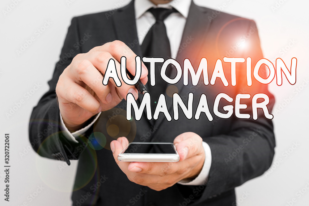 Poster handwriting text automation manager. conceptual photo eliminate repetiative tasks across your custom