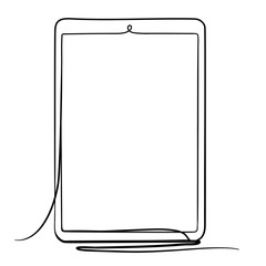 Tablet Computer Hand Drawn Line Art Vector Illustration. Isolated on White Background.