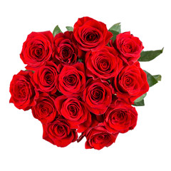 Naklejka premium Bouquet of red roses. Beautiful flowers isolated on white background. Top view.