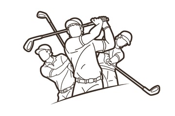 Group of  Golf players action cartoon sport graphic vector.