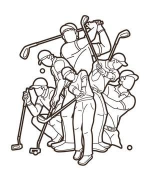Group of  Golf players action cartoon sport graphic vector.