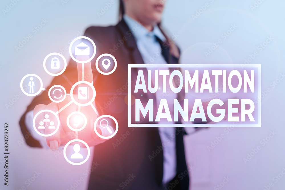 Poster writing note showing automation manager. business concept for eliminate repetiative tasks across you