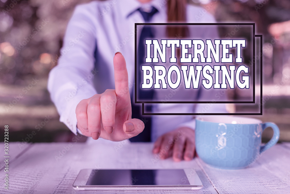 Aufkleber writing note showing internet browsing. business concept for act of looking through a set of informa