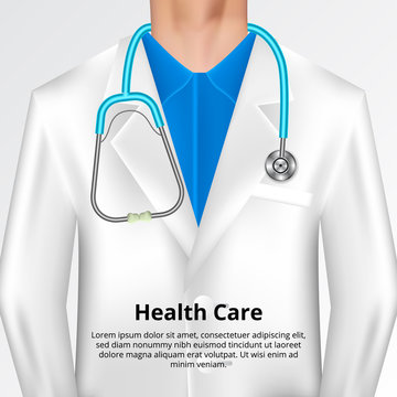 Doctor's coat or gown with stethoscope illustration. Health and medical concept at hospital