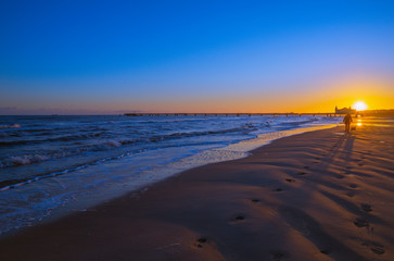Winter on the Baltic Sea. Sunrise at Ahlbeck.