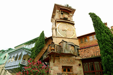 Amazing Leaning Clock Tower Located Next to the Gabriadze Theater, One of the Popular Tourist Site in the Old City of Tbilisi, Georgia