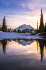 Obraz na płótnie Canvas Alpine Lake Mountain Reflection at Sunset - Washington