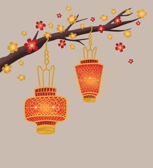 Illustration with chinese national lanterns