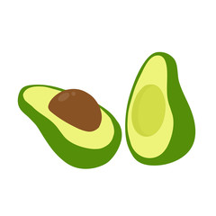 Avocado, half of avocado on white background. Vegetarian. Elements for your design. Series of food and drink and ingredients for cooking. Vector illustration