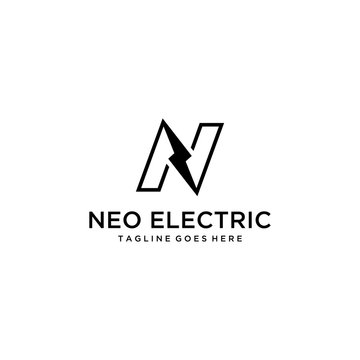 Creative N sign Thunder Electric Concept logo design template 
