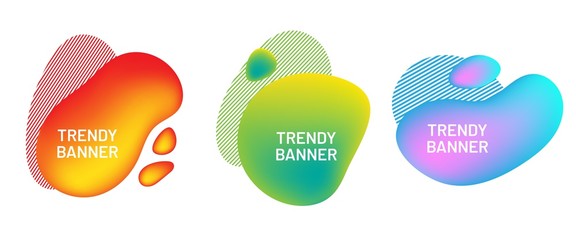 Trendy colorful liquid shapes set. Abstract fluid shape with gradient for social media, advertising