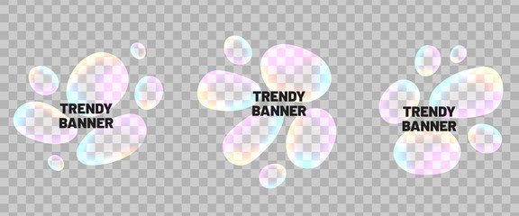 Modern transparent badges set. Trendy colorful light banners collection isolated 