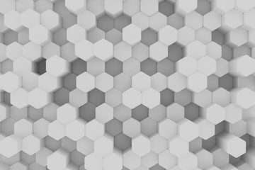 White background wall of honeycombs. Chaotic Cubes Wall Background. Panorama with high resolution wallpaper. 3d Render Illustration