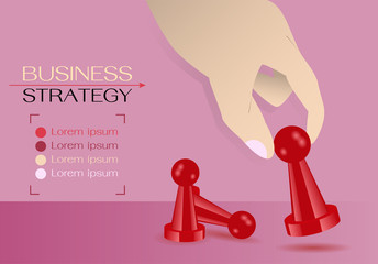 Business stratergy vector concept. Board game piece. A hand pick up boardgame meeple.