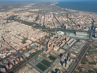 Valencia city and City of the arts and Sciences seen from the air, Valencia, Spain, Europe
