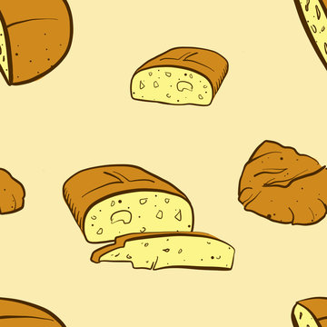 Seamless pattern of sketched Ajdov Kruh bread