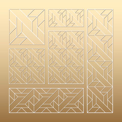 Fototapeta premium Laser cut vector panels (ratio: 1:1, 1:4, 2:1, 2:3, 3:1). Cutout silhouette with geometric seamless pattern.The set is suitable for engraving, laser cutting wood, metal, stencil manufacturing.