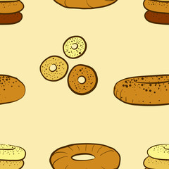 Seamless pattern of sketched Bagel bread