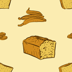Seamless pattern of sketched Banana bread bread