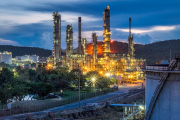 Oil Refinery with blue sky in Chonburi, Thailand