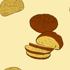 Seamless pattern of sketched Black bread bread