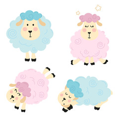 Set with the image of cute colorful lambs.