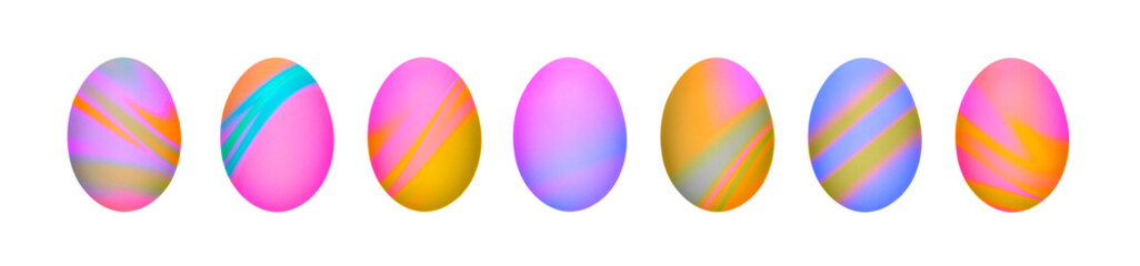 Set of pink, yellow, violet and blue gradient toned Easter eggs.